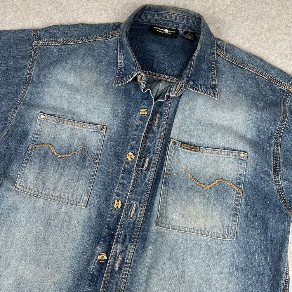 Vintage Mens Jordan Craig Denim Acid Wash Short Sleeve Button Shirt Shacket XL‎